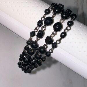 4-Strand Beaded Bracelet/Black/Loose Fit/2 Strands Smaller Beads, 2 Larger/EUC